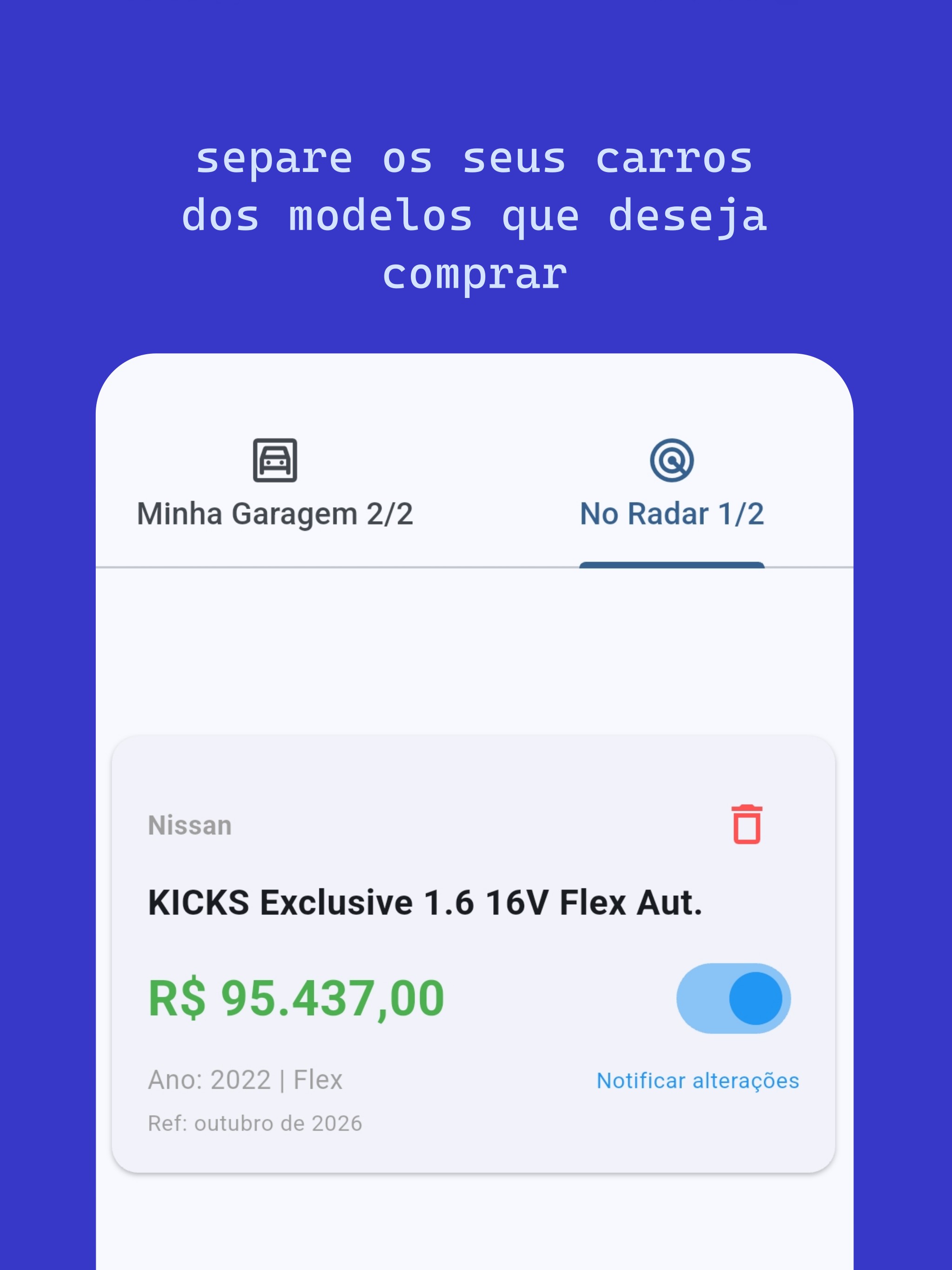 Organização de veículos entre Minha Garagem e No Radar no TabelaCar
